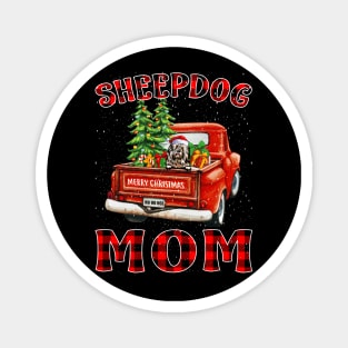 Christmas Sheepdog Mom Santa Hat Truck Tree Plaid Dog Mom Christmas Magnet